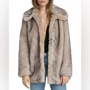 AVEC LES FILLES Mink Faux Fur Coat Lined Pockets New NWOT Size S Org. $288